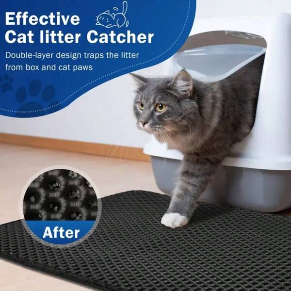 Tapis de litière pour chat à double couche avec motif nid d'abeille, tapis de nettoyage pour chat antidérapant et lavable pour la boîte à litière, la niche ou le toilette des animaux de compagnie