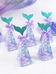 10 piezas Cajas de regalo con diseño de cola de sirena morada - Detalles de fiesta con temática 'Bajo el mar' para cumpleaños, revelaciones de género y bodas - Cajas de regalo de papel versátiles para todas las ocasiones, suministros de envoltura de regalos, decoración navideña familiar, San Valentín - Multicolor - Ver 2