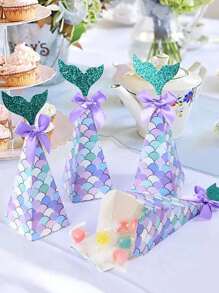 10 piezas Cajas de regalo con diseño de cola de sirena morada - Detalles de fiesta con temática 'Bajo el mar' para cumpleaños, revelaciones de género y bodas - Cajas de regalo de papel versátiles para todas las ocasiones, suministros de envoltura de regalos, decoración navideña familiar, San Valentín - Multicolor - Ver 7