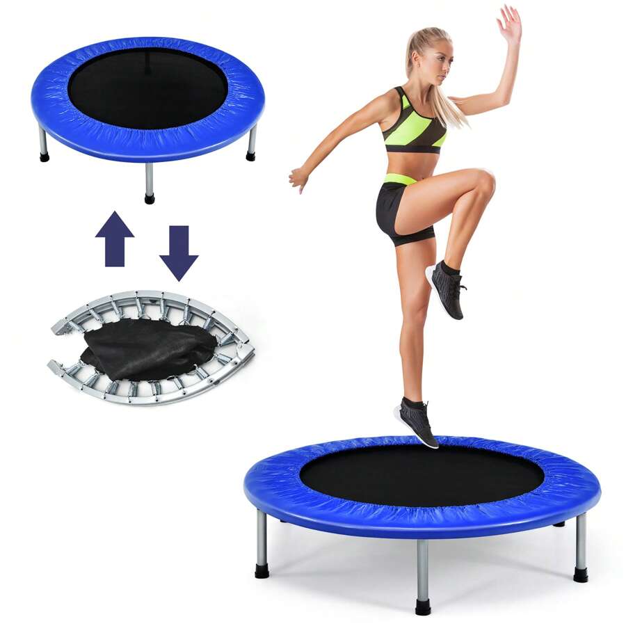 Homasis Mini Folding 36'' Trampoline Portable Recreational Fitness Rebounder Blue - Blue - View 1