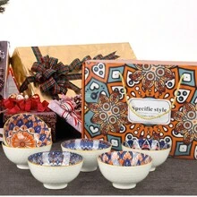 Set Of 6 Ceramic Bowls 10 Oz, Bohemian Ceramic Bowl Set, Bohemian Style Small Vintage Bowl Gift, 4 Color Kitchen Cutlery Serving Bowl, Can Hold Cereal, Soups, Desserts, Snacks, Fruit, Salads; Microwave, Oven, Refrigerator And Dishwasher - Perfect For Dining And Gifts - 彩色 - 查看 11