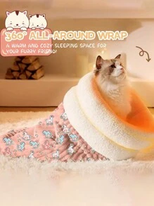 1 件猫睡袋，舒适猫睡袋，猫冬季睡袋，舒适温暖猫睡袋 - 半封闭柔软毛绒睡袋 - 适用于室内猫 - 彩色 - 查看 3