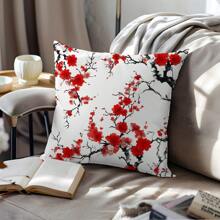 MEMNUN 1pc 17.7*17.7in(45*45cm)/19.69*19.69in(50*50cm)/15.75*15.75in(40*40cm) [Single-Sided Print] Minimalist Ink Painting Small Red Flower Pattern Pillow Cover, Home Decor Cushion Cover For Sofa, Bed, Car, No Pillow Insert Included, Suitable For Daily Use, Home Decoration, Luxury Minimalist Self-Use - Multicolor - View 5