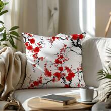 MEMNUN 1pc 17.7*17.7in(45*45cm)/19.69*19.69in(50*50cm)/15.75*15.75in(40*40cm) [Single-Sided Print] Minimalist Ink Painting Small Red Flower Pattern Pillow Cover, Home Decor Cushion Cover For Sofa, Bed, Car, No Pillow Insert Included, Suitable For Daily Use, Home Decoration, Luxury Minimalist Self-Use - Multicolor - View 8