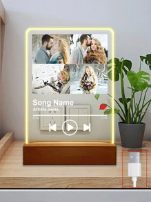 1 pieza Luz nocturna LED de música personalizada, Placa LED de música personalizada, Lámpara LED personalizada con imagen y base de madera, Placa de acrílico personalizada con canción, Lámpara de foto y música personalizada, Placa de música como regalo para el Día de San Valentín, aniversarios, bodas, Día de la Madre, cumpleaños, Día del Niño, Día del Padre, graduación, inauguración de casa, escuela, oficina, hogar