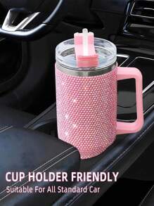 Cốc thép không gỉ 40 Oz cho ô tô, cốc Rhine-Diamond và cốc Sippy, 1 bình nước cách nhiệt chân không, thích hợp cho gia đình, văn phòng hoặc ô tô, cốc tái sử dụng, nắp lật chống rò rỉ Sippy (hồng, đen, xanh lá, tím, xanh dương) quà tặng cho ngày lễ Giáng sinh, ngày lễ tình nhân, ngày của mẹ - Nhiều màu - Xem 5