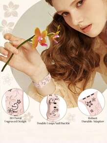 Floral Engraved Bands Compatible With Apple Watch Band 41mm 40mm 44mm 45mm 42mm 38mm 49mm 46mm For Women,Cute Flower Two-Tone Flower Soft Bands Soft Silicone Sport Strap Compatible With IWatch Series SE 11 10 9 8 7 6 5 4 3 2 1 Ultra - Smoky Purple/pink Sand - View 3