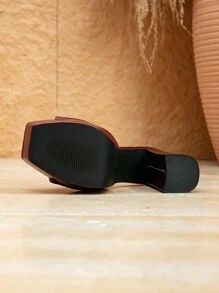 Women's New High Platform Stylish Open Toe Chunky Heeled Sandals, Wine Red