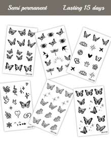 6 sztuk/zestaw ziołowych tymczasowych tatuaży, mini motyl, gwiazda, wzór miłości, styl dla par, trwały 14 dni, nadaje się do codziennego użytku, na imprezę, prezent świąteczny, dekoracja ciała na nadgarstku, palcu, uchu, ramieniu, szyi, obojczyku