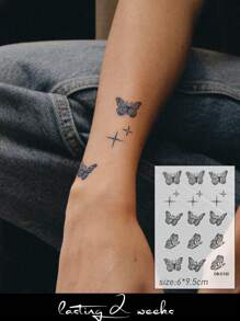 6 sztuk/zestaw ziołowych tymczasowych tatuaży, mini motyl, gwiazda, wzór miłości, styl dla par, trwały 14 dni, nadaje się do codziennego użytku, na imprezę, prezent świąteczny, dekoracja ciała na nadgarstku, palcu, uchu, ramieniu, szyi, obojczyku