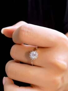 1pc 5A Grade Cubic Zirconia Sparkling Eternity Flower Shape Solid 925 Sterling Silver Wedding, Party & Engagement Ring For Women, Fine Bridal Jewelry Gift Valentines - White - View 4