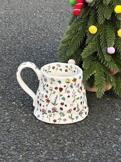 1pc Creative Dreamy Flower Mug For Women, Ceramic Cup With Design, Couples Coffee Mug, Party Gift Box Set, Home & Office Use Back To School