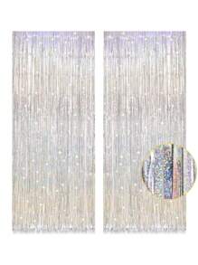 1/2 piezas Cortina de borlas de alambre de metal plateado, telón de fondo para fotos, adecuado para cumpleaños, graduación, compromiso, despedida de soltera, fiesta de bebé, decoración - Plateado - Ver 1