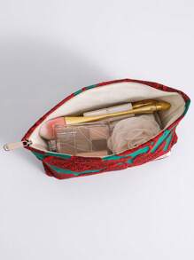 Y2K Ästhetik Grün Land Rote Blume Muster Premium Kosmetiktasche mit Metallreißverschluss, Reise Kosmetiktasche Aufbewahrungsbox, Kosmetiktasche, Kulturbeuteltasche, Reiseverpackung, Reiseutensilien, Schlafsaal-Utensilien, Hochzeits-Brautjungferngeschenke, Muttertagsgeschenke, Geburtstagsgeschenke, Geschenke für Freunde und Lehrer