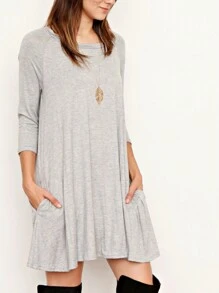 Boho Retro Solid Rayon Cool  Color Mini Dress Short Sleeves Grey Charcoal Olive Navy Small To 3XL Plus Curvy - H Xám - Xem 1