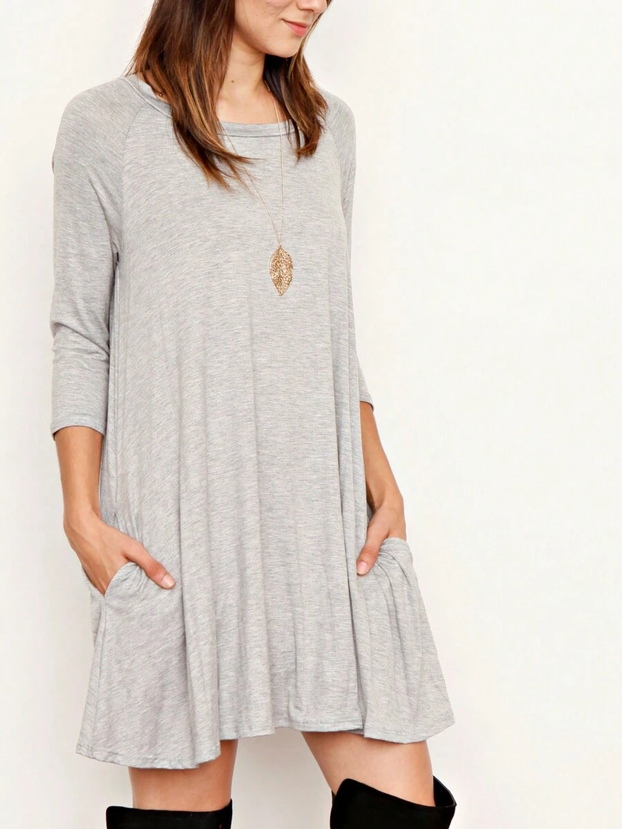 Boho Retro Solid Rayon Cool Color Mini Dress Short Sleeves Grey Charcoal Olive Navy Small To 3XL Plus Curvy - H Xám - Xem 1