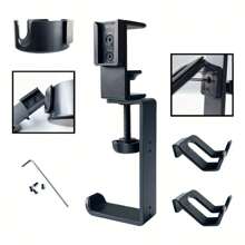 360° 旋转 4 合 1 游戏桌收纳架，带杯架和耳机架 - 可调节控制器支架，理想的圣诞节或感恩节礼物，房间装饰 - 黑色 - 查看 3