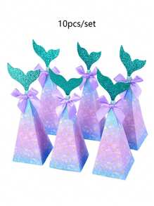 10 piezas Cajas de regalo con diseño de cola de sirena morada - Detalles de fiesta con temática 'Bajo el mar' para cumpleaños, revelaciones de género y bodas - Cajas de regalo de papel versátiles para todas las ocasiones, suministros de envoltura de regalos, decoración navideña familiar, San Valentín - Multicolor - Ver 11