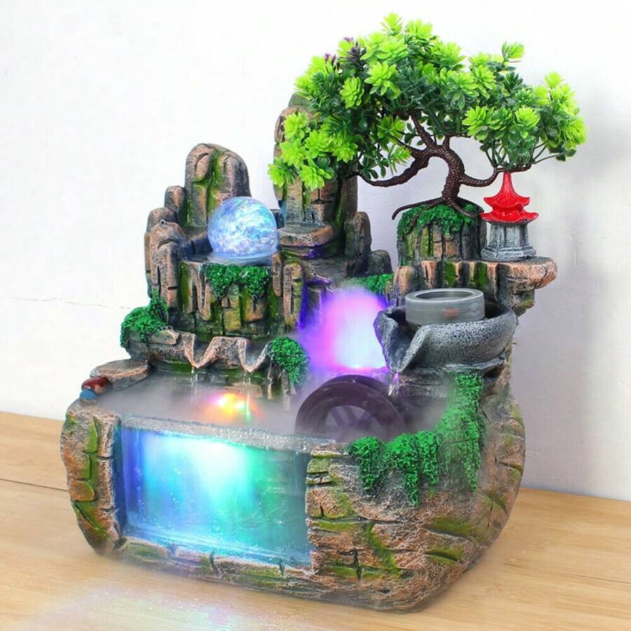 Rockery Ornament Tabletop Fountain, Tabletop Tiered Water Fountain, Waterfall Fountain Decor - With Atomizer - View 1