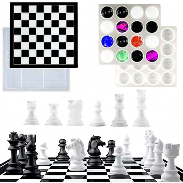 Ensemble de moules d'échecs/échecs 3D en Silicone, 3 pièces, moule de jeu de société Portable pleine taille, artisanat de bricolage pour enfants, activités scolaires en famille