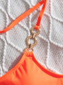 2025 New Solid Color Backless One-Piece Swimsuit With Circular Decorations, Sexy Monokini Bikini, For Summer Beach Vacation