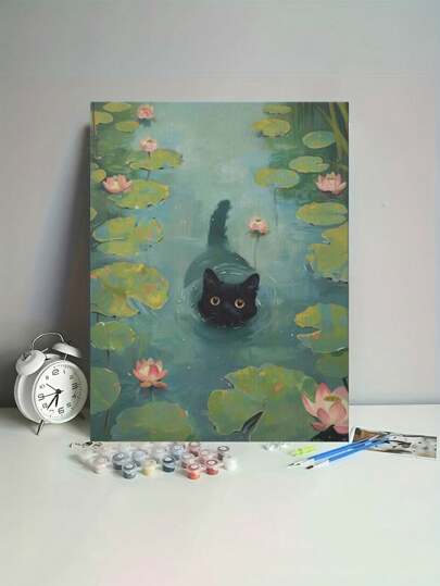 1pc 40 X 50cm Frameless Seaside Landscape With Cats Digital Oil Painting, Adult Beginner DIY Digital Oil Painting Kit, Gift For Friend On , Christmas, Valentine's Day, Halloween, Thanksgiving