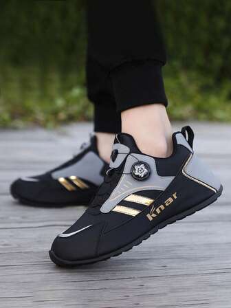 1 双男式运动休闲 PU 低帮户外运动跑步鞋，侧扣可调节闭合，字母图案