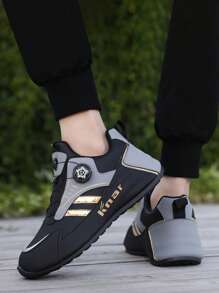 1 Pair Men's Sporty Casual PU Low-Top Outdoor Sports Running Shoes, Side Buckle Adjustable Closure, Letter Pattern