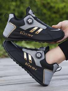 1 Pair Men's Sporty Casual PU Low-Top Outdoor Sports Running Shoes, Side Buckle Adjustable Closure, Letter Pattern