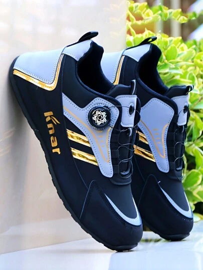 1 Pair Men's Sporty Casual PU Low-Top Outdoor Sports Running Shoes, Side Buckle Adjustable Closure, Letter Pattern