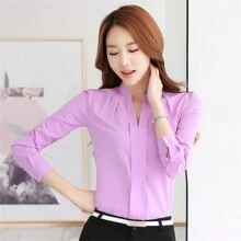 Blusas para Mujer Casual Blusa de Gasa Tops Cuello en V Suelto Blusa de Manga Larga,Blusas De Gasa Manga Larga Casual Elegante Para Dama - Púrpura malva - Ver 1