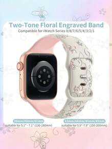 Floral Carved Bands Compatible With Apple Watch 41mm 40mm 44mm 45mm 42mm 38mm 49mm 46mm, Cute Dual-Color Flower Soft Silicone Sport Strap For Apple Watch SE 11 10 9 8 7 6 5 4 3 2 1 Ultra Series - Starlight/Pink - View 4