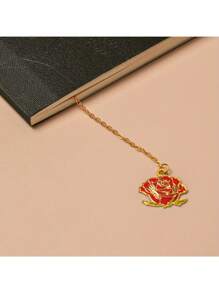 1pc Red Rose Metal Bookmark, Red Rose Metal Bookmark, Creative Gift For Book Lovers - Hot Pink - View 3