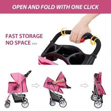 4 Wheel Pet Stroller Suitable For Small And Medium Dogs And Cats Breathable - Pink - View 6