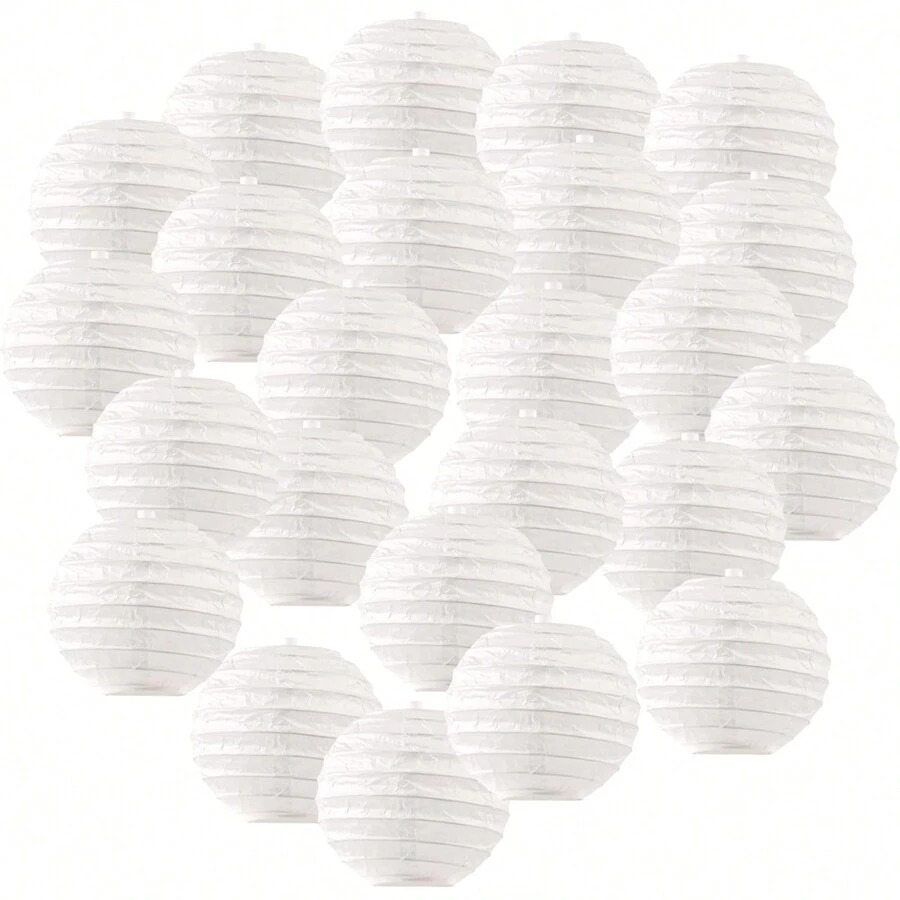 12PC White Paper Lanterns, White Paper Lanterns Decorative, Chinese/Japanese Hanging Round Paper Lanterns Lamp For Birthday, Wedding, Christmas, Bridal, Home Decor, Party Decoration