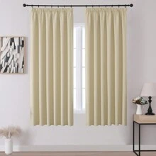 VEHEDE Set di 2 tende oscuranti beige per sistemi a binario, tende corte opache per camera da letto, con volant e nastro
