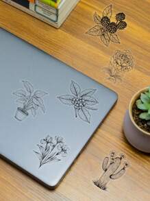 SCXXBSW 50pcs Black And White Plant Cartoon Graffiti Stickers Decorative Water Cups Notebook Luggage Double Transparent Waterproof Stickers - Multicolor - View 8