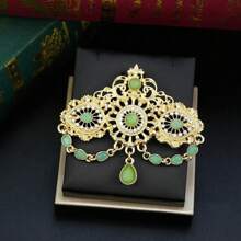 1 pezzo Elegante e lussuoso spilla tradizionale sahariana, con motivo retrò algerino/marocchino con intarsi in vetro colorato, design con catena a nappina, gioiello per Capodanno arabo/matrimonio