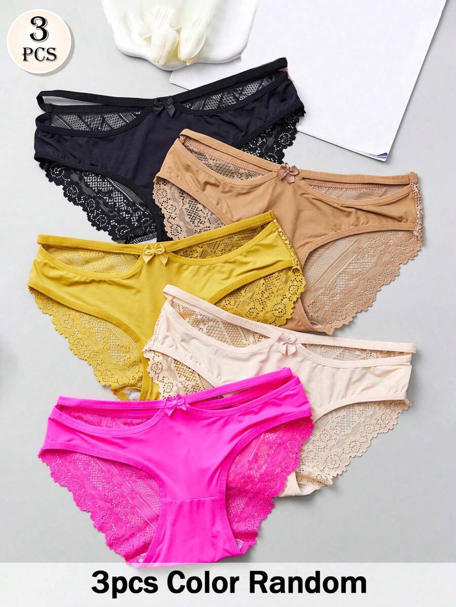 3 件套女士柔软透气蕾丝比基尼内裤