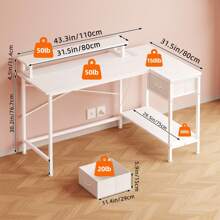 Superlele Makeup Vanity Desk With Power Outlets And LED Lights, 43 Inch Simple And Stylish Vanity Desk With Charging Port, Small Corner Desk Table With Drawer And Shelf, Birthday Gifts(*NO MIRROR)