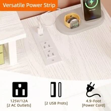 Superlele Makeup Vanity Desk With Power Outlets And LED Lights, 43 Inch Simple And Stylish Vanity Desk With Charging Port, Small Corner Desk Table With Drawer And Shelf, Birthday Gifts(*NO MIRROR)