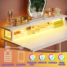 Superlele Makeup Vanity Desk With Power Outlets And LED Lights, 43 Inch Simple And Stylish Vanity Desk With Charging Port, Small Corner Desk Table With Drawer And Shelf, Birthday Gifts(*NO MIRROR)