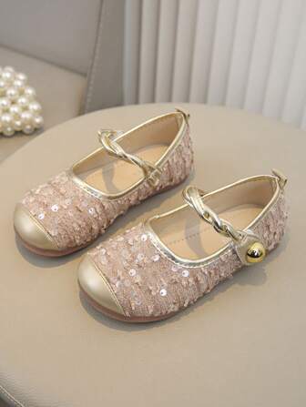 Flickor Shiny Princess Shoes Mary Jane Flats Mjuk sula Beige Fairy Shoes, vår/sommar 2024 koreansk stil