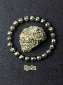1 pieza Pulsera de cuentas de piedras naturales de pirita Riqueza & Abundancia, Suerte y Éxito, Protección, Sanación Yoga Meditación Joyería Bohemiana para Mujeres Hombres - Negro - Ver 1
