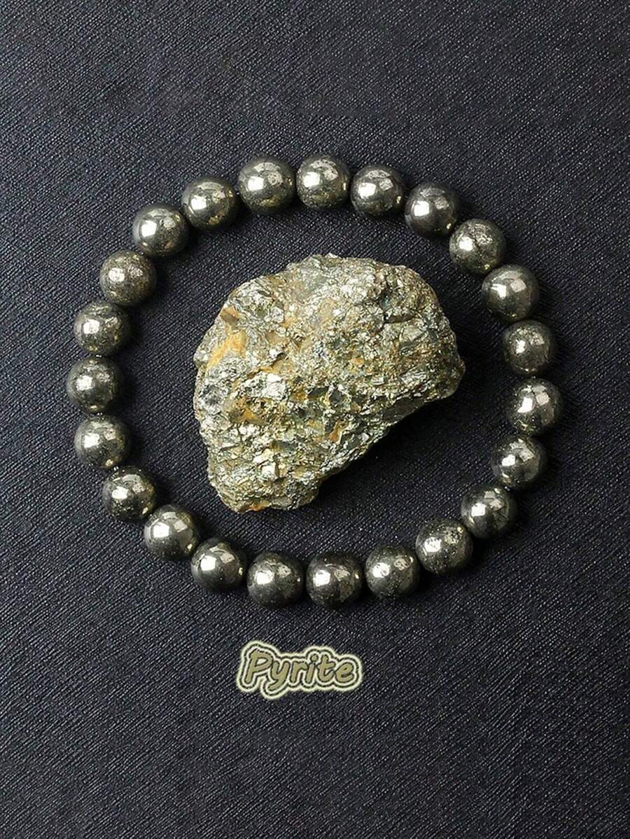 1 pieza Pulsera de cuentas de piedras naturales de pirita Riqueza & Abundancia, Suerte y Éxito, Protección, Sanación Yoga Meditación Joyería Bohemiana para Mujeres Hombres - Negro - Ver 1