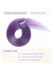 20pcs 30g Tape In Hair Extensions Seamless Human Hair Straight Extensions Skin Weft Adhesive Glue On Salon Quality For Woman Halloween Costumes - SPurple - View 5