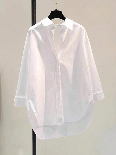 Casual Turndown Collar Long Sleeve Loose Women Shacket