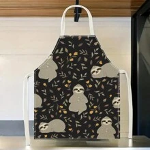 1pc Linen Apron With Banana, Sloth Pattern, Creative Funny And Fashionable Print For Home Cleaning, Waterproof, Oil-Proof, Easy To Clean, Suitable For Kitchen Cooking, Baking, Work Wear
