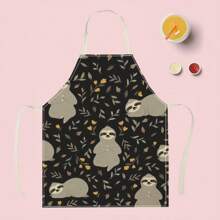 1pc Linen Apron With Banana, Sloth Pattern, Creative Funny And Fashionable Print For Home Cleaning, Waterproof, Oil-Proof, Easy To Clean, Suitable For Kitchen Cooking, Baking, Work Wear