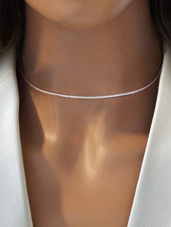 1PC 925 Sterling Silver Emerald Cut Tassel Zirconia Necklace For Women Simple Choker Necklaces Birthday Party Holiday Daily Wear Necklace